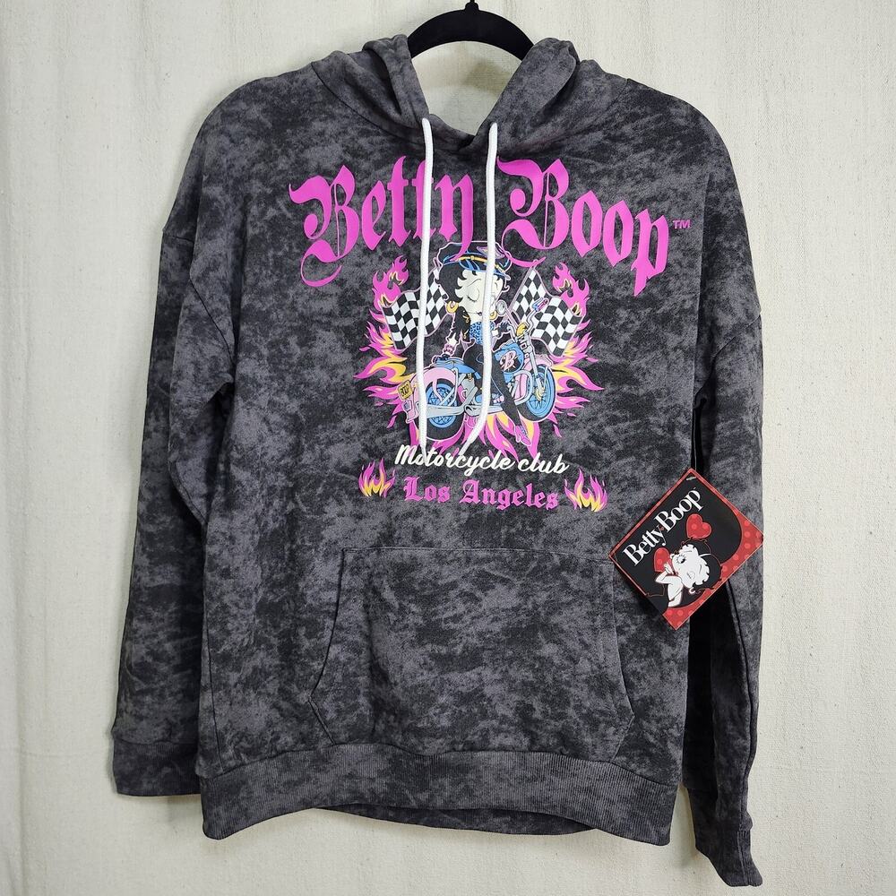 Betty Boop Hoodie Biker Women's Med. Pullover Slate Grey Motorcycle Club Baddie